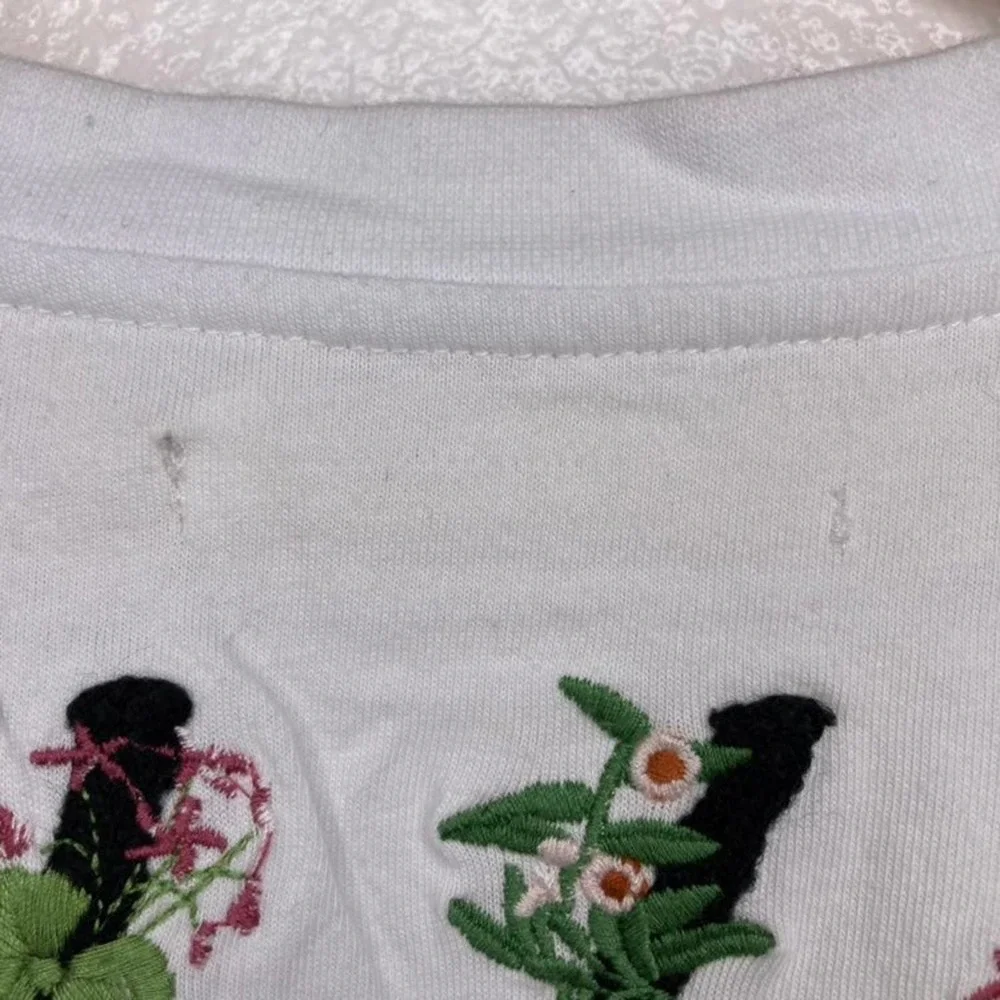 Off White Floral Embroidered Tee Shirt